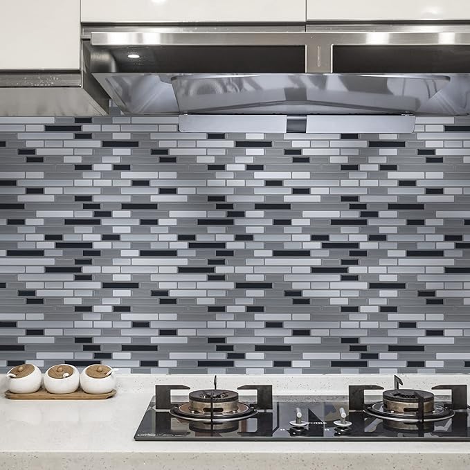 Art3d 12" x 12" Peel and Stick Tile Kitchen Backsplash Sticker Gray Brick (6 Tiles)