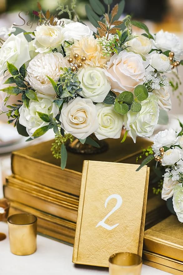 Serwalin Artificial Flowers White Peony Flowers Fake Wedding Flowers Cake Flowers for Wedding Bouquets Bridal Shower Centerpieces Floral Arrangements Party Decor