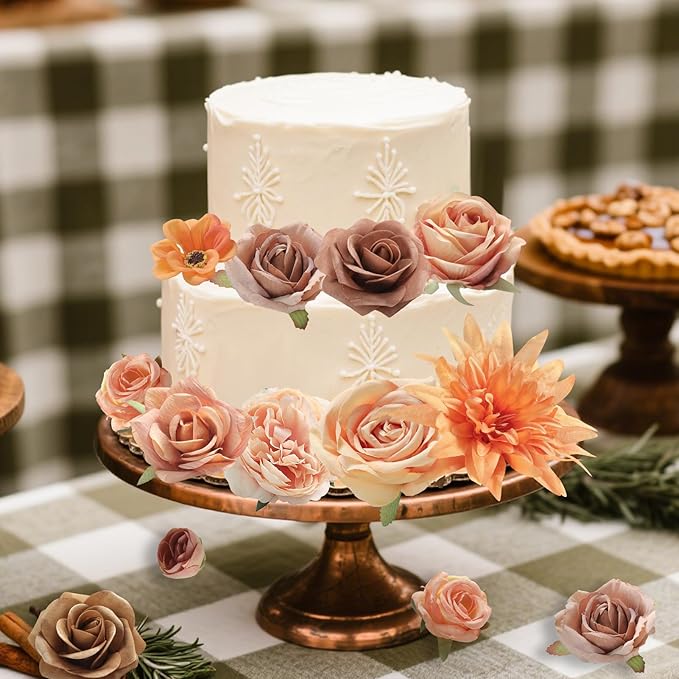 Orange Artificial Flowers Box Set for DIY Bridal Bouquets Wedding Shower Decorations Fake Floral Arrangements for Party Table Centerpieces Home Decor Indoor Outdoor
