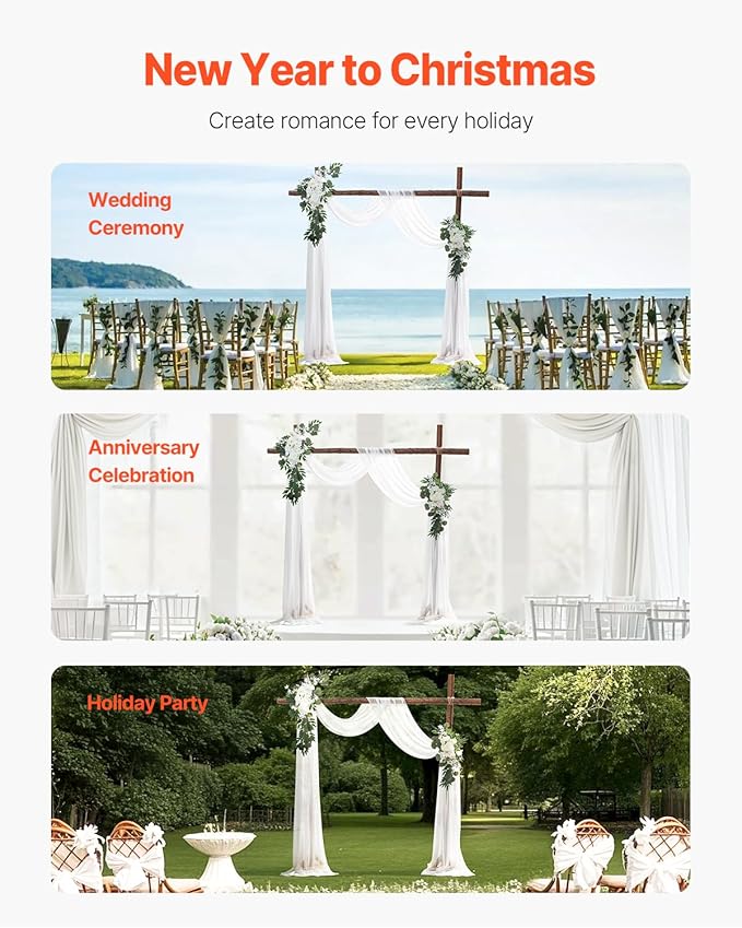 VEVOR Artificial Wedding Arch Flowers Kit, White Wedding Arch Flowers with Drapes Kit (Pack of 3) - 2 Pcs Floral Arrangement, 1 Pcs Sheer Drapes, for Ceremony Bouquets Reception Backdrop Decoration