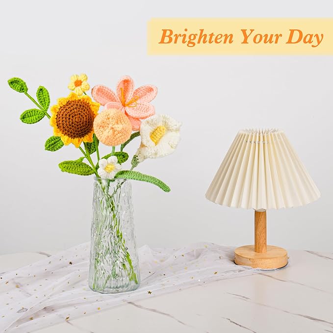Crochet Flower Bouquet, Orange Tulip Handmade Crochet Flowers Knitted Bouquet for Birthday, Wedding, Anniversary, Graduation Gift for Her, Girlfriend, Wife, Womeng (Orange)