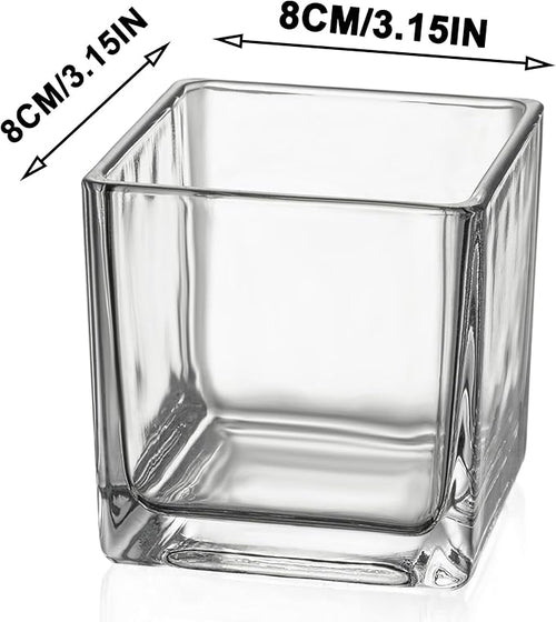 12pcs Square Glass Vases for Centerpieces, 3.15" Clear Short Glass Vase Cube Plant Terrarium, Candle Holder for Wedding Centerpiece, Office Decorations, Home Décor, Parties