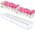 2Pcs Acrylic Flower Vase Rectangular Clear Acrylic Modern Vases- Total 24 Inches Long Rectangular Floral Centerpiece Low Decoration Vase for Dining Table Halloween Party Decor Wedding（24Holes）