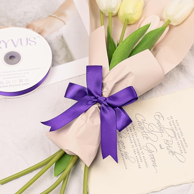 Purple Satin Ribbon, Double Faced 1 Inch X 50 Yards Purple Ribbon, Premium Satin Ribbon for Gift Wrapping, Crafts, Hair Bow Making, Sewing, Flower Bouquet, Wedding Party Decor