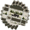 Forest Bear Moose Place Mats Set of 6 Pine Tree Wild Animal Kitchen Dining Table Mat for Indoor Outdoor Decorations 12 X 18 Inch 6 PCS, Style-19
