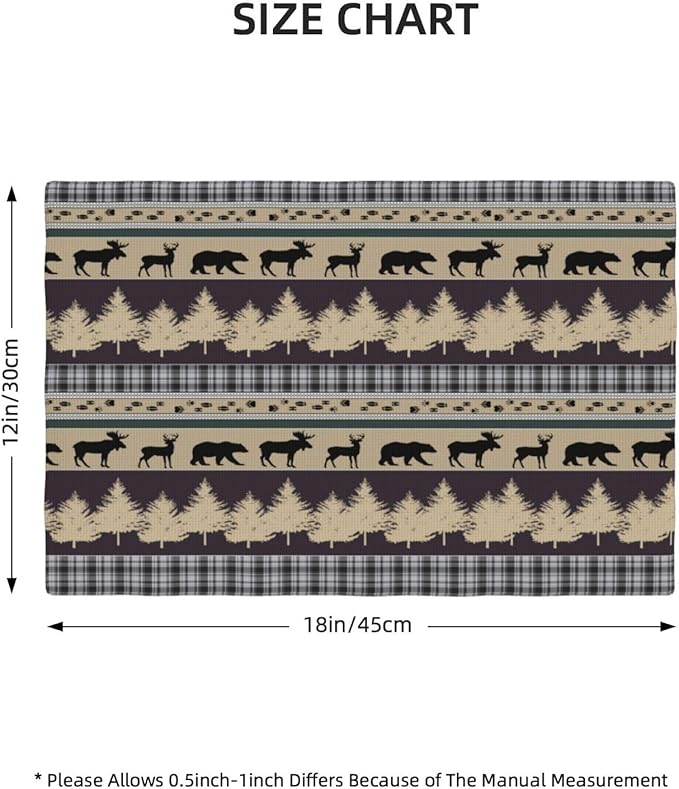 Rustic Deer Placemats Set of 6,Wild Bear Deer Paw Print Decor Kitchen Mats for Pattern Rustic Farmhouse Style Place Mats for Dining Table 12x18 Inch 6 PCS