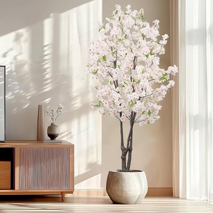 Faux Cherry Blossom Tree Fake Flower Tree, Artificial Cherry Blossom Tree Indoor for Home Office Decor 6 FT