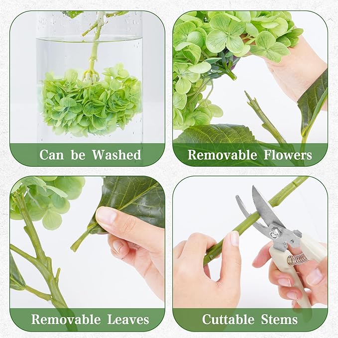 4 Pcs Real Touch Hydrangea Artificial Flowers, 19.6'' Latex Full Faux Hydrangea Flowers Fake Flowers for Home Decor Party Wedding Centerpiece Bouquet Floral Arrangements (2Pcs Green+2Pcs Light Green)