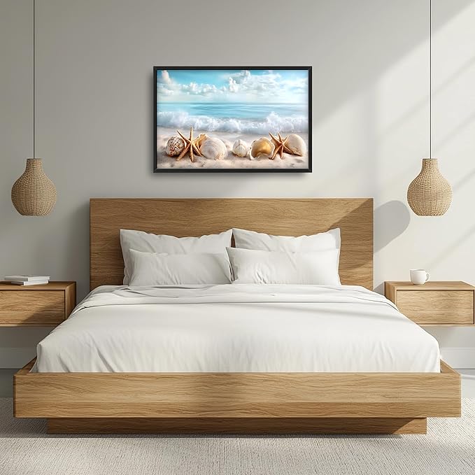 Beach Seashells Large Wall Art Framed Wall Decor for Living Room Ocean Pictures Oversized Canvas Print Painting Modern Extra Large Framed Artwork for Bedroom Office Home Decor 36"x24"