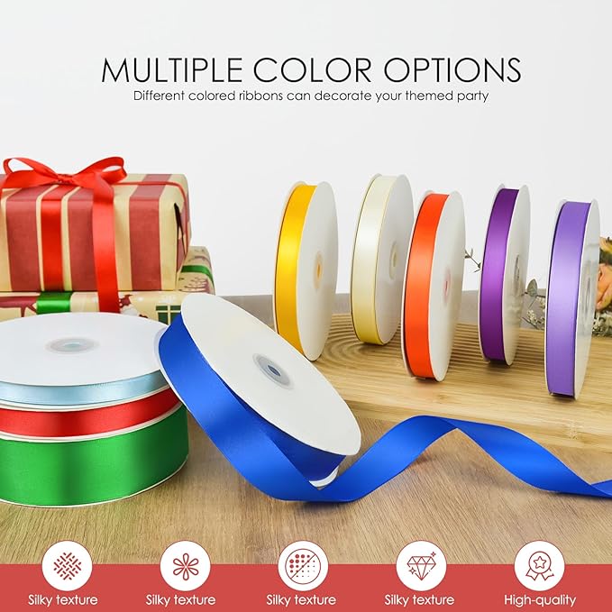 100 Yards 3/8 inch Satin Ribbon, Fabric Ribbon Solid Color Perfect for Gift Wrapping, Wedding, Handmade Bows, Floral Bouquets and Party Decoration(red)