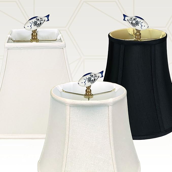 Royal Designs, Inc. Blue & White Porcelain Fish Finial for Lamp Shade, Polished Brass