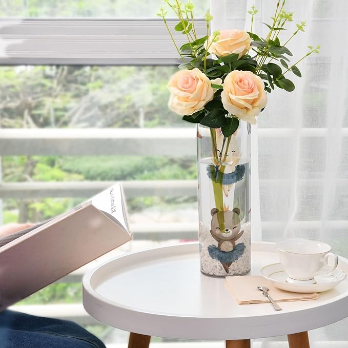 Flower Vase Clear Plastic Cylinder Vases Decor for Centerpieces Home Storage Office Weddings Cartoon Ballet Animals Duck Rabbit Sheep 11.8 x 3.9 in