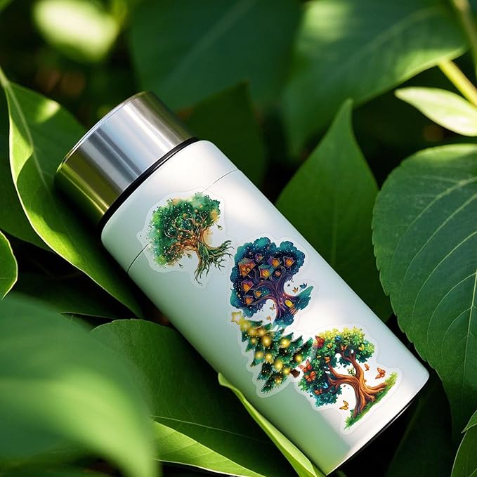 50 Pcs Magic Tree Stickers, Transparent PET Waterproof Decals, Cartoon Aesthetic Stickers for Water Bottles, Laptops, Scrapbooks, Journals, Planners - DIY Craft Supplies Gift