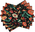 Boho Mandala Flower Placemats, Abstract Nature Hippy Orange Nature Flower Art Print Washable Fabric Placemats Table Kitchen Dining Party 12x18 Inch Set of 4