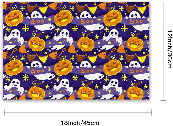 Placemats Set of 4 Halloween Waterproof Oilproof Table Mats Washable Wipeable Heat Resistant Easy to Clean for Indoor Outdoor Party Kitchen Dining Table Decoration 12 * 18in