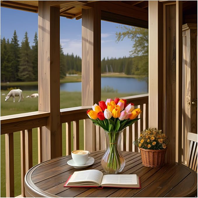 18pcs Multicolor Artificial Tulips 13" PU Artificial Flowers for Family Friend Gifts DIY Flower Arrangement Flowers in Home Kitchen Office Party Wedding Dining Table Decoration