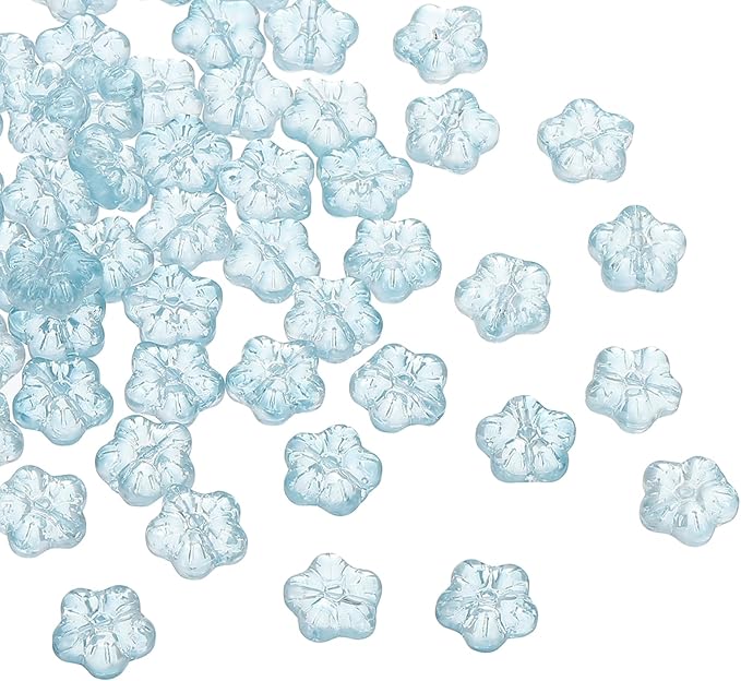 PATIKIL Random Glass Flower Beads, 50Pack Transparent Floral Beads Hibiscus Beads for DIY Jewelry Making Bracelets Bulk, Blue