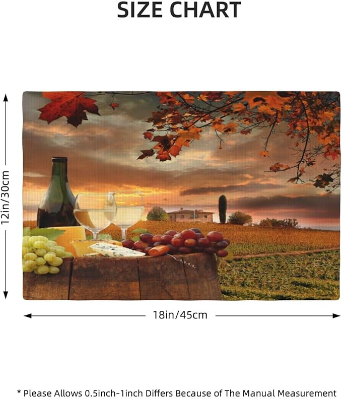 Wine Placemats Set of 6 Romantic Sunset White Wine Linen Placemat Indoor Outdoor Party Home Desktop Kitchen Dining Room Decoration 12x18 Inch