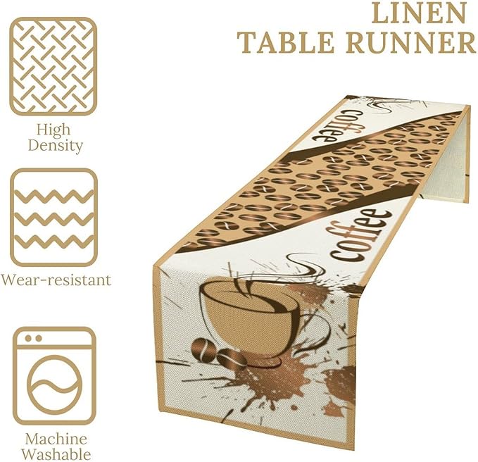 Vintage Coffee Table Runner Coffee Theme Beans Seasonal Dinner Runner for Retro Farmhouse Kitchen Dining Coffee Table Decoration Cabin Home Holiday Party 13x120in