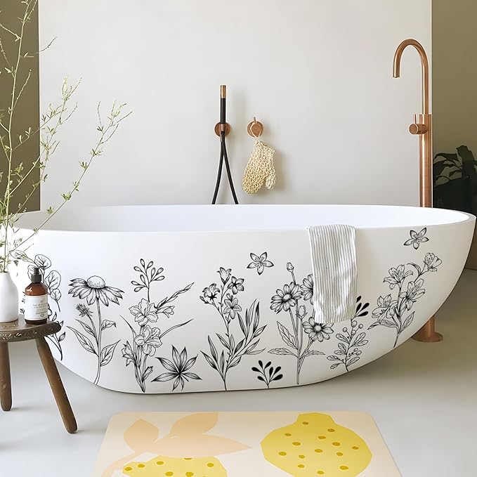 Tanlaby Sketch Black Flower Wall Decals, Garden Floral Wall Stickers Retro Wildflower Decal Peel and Stick Walll Art Decor for Bedroom Office Sofa TV Backdrop
