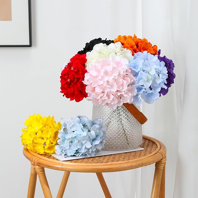 Fake Yellow Hydrangea Artificial Flowers - Faux Silk Hydrangeas Flowers Heads with Stems Real Touch for Home Wedding Party Table Decor(Yellow,Pack of 10)
