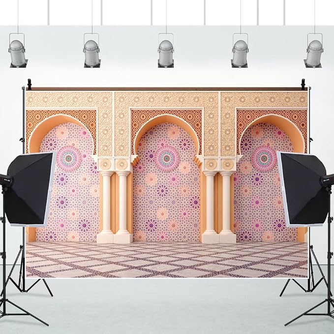 Yeele 8x4ft Bohemia Palace Backdrop Boho Style Pink Floral Wall Plaid Floor Dreamy Villa Inside Photography Background for Wedding Bridal Shower Girl Birthday Party Decor Portrait Photo Shoot Prop