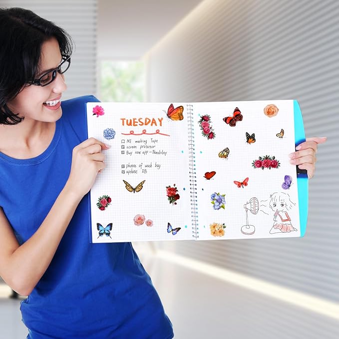 266 Pcs Scrapbook Stickers, Flower Butterfly Stickers Kit for Junk Journal, Bullet Planners, Laptop, DIY Crafts, for Diary and Calendars， Precut Stickers