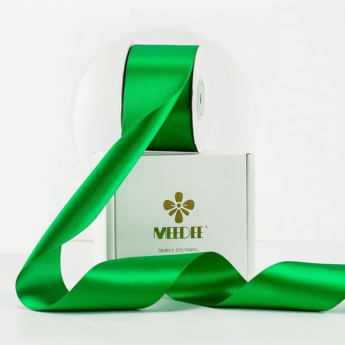 MEEDEE Satin Ribbon - 2 Inch Double Faced Satin in Emerald Green, 25 Yards for Christmas Tree, Crafts, Weddings, Flower Bouquets, Holiday Decor
