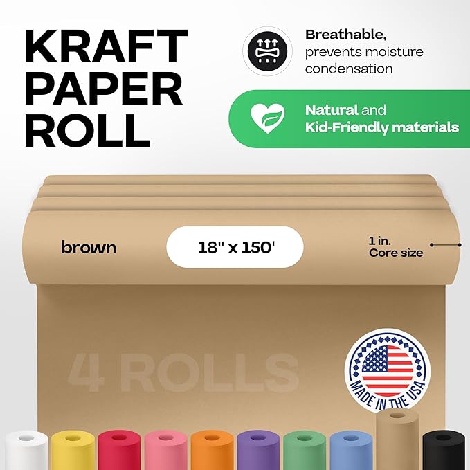 Brown Paper Roll 18" x 1800" (150 feet), Pack of 4 - USA-Made Brown Packing Paper 50lb Thickness for Moving, Shipping, Crafts/Arts - 100% Recycled Natural Wrapping Material by IDL Packaging