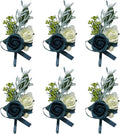 6PCS Navy Blue Boutonniere for Men, Groomsmen Guest Boutonniere, Artificial Flowers for Wedding Decor Prom Homecoming