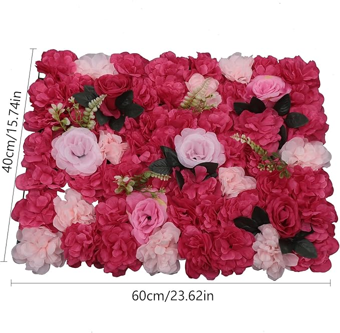 12 Pcs Artificial Flower Wall Panels, 24"x16" 3D Pink Silk Dahlia Hydrangea Rose Flowers Wall Backdrop Artificial Silk Fabric Flower Banquet Wedding Party Decor for Stage Background (Type 3)