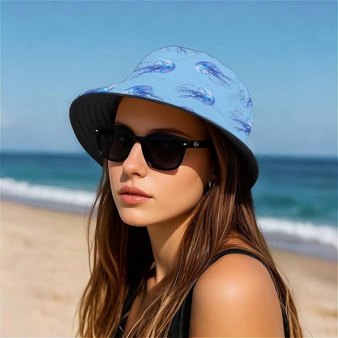 Bucket Hat for Women Men Unisex Sun Cap Packable Outdoor Fisherman Hat Headwear,Reversible Double-Side-Wear