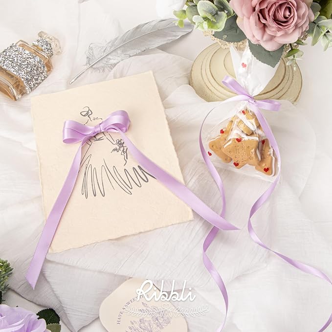 Ribbli Lavender Satin Ribbon Double Faced Satin 1/2 inch x Continuous 50 Yards-Light Orchid Purple Ribbon for Gift Wrapping Crafts Wedding Decoration Bows Bouquet Floral Arrangement