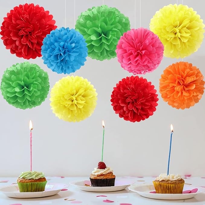 Rainbow Colourful Paper Flowers Tissue Pom Poms Honeycomb Lanterns 15pcs Party Decorations for Mexican Fiesta Cinco De Mayo Taco Carnival Birthday Wedding Baby Shower Hanging Decor Mprocherify