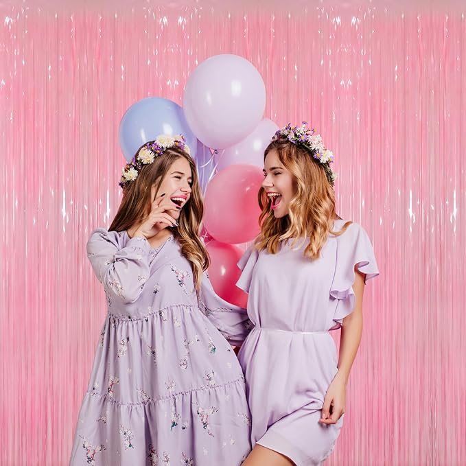 GOER 6.4 ft x 8.2 ft Foil Fringe Curtains Party Photo Backdrop Party Streamers for Birthday,Graduation,New Year Eve Decorations Wedding Decor(2 Packs,Candy Pink)