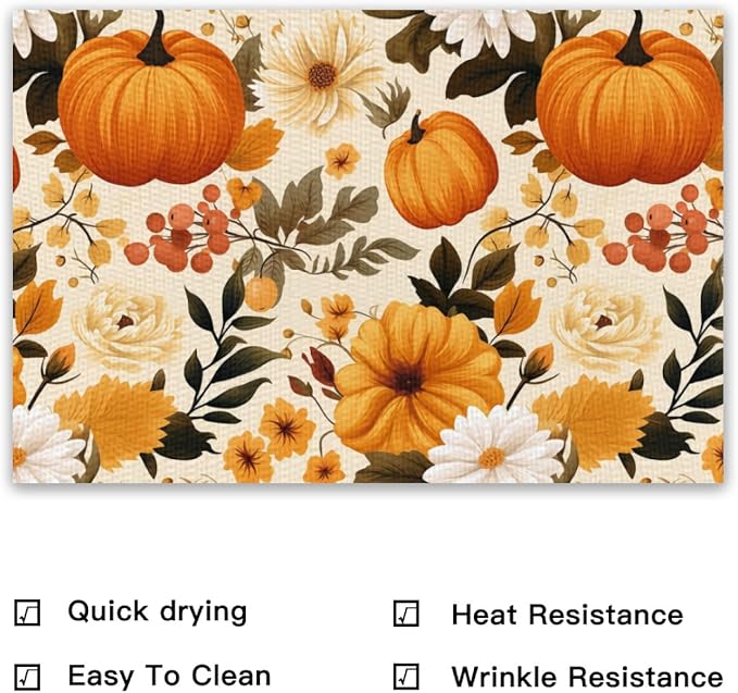 Placemats Set of 4 Halloween Waterproof Oilproof Table Mats Washable Wipeable Heat Resistant Easy to Clean for Indoor Outdoor Party Kitchen Dining Table Decoration 12 * 18in