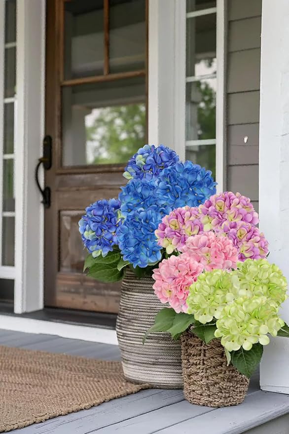 Hollyone 6 Pcs Blue Hydrangea Artificial Flowers Heads with Stems Silk Faux Hydrangea Navy Blue Fake Flowers for Home Indoor Outdoor DIY Floral Wedding Flower Bouquets Kitchen Table Centerpiece Decor