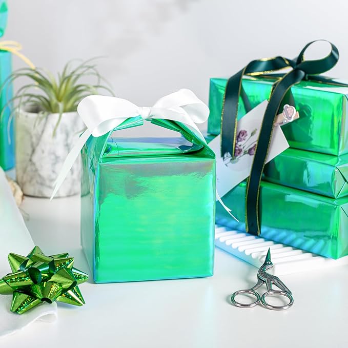 Christmas Green Iridescent Gift Wrap Paper - 17Inch x 33Feet - Luxury Solid Color Metallic Holographic Green Gift Wrapping Present Paper for Christmas, St.Patrick Day, Birthday, Weddings, Anniversary