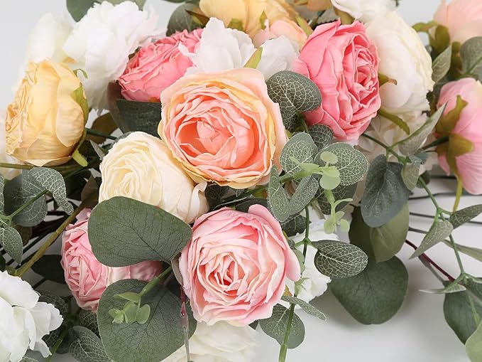 IPOPU Colorful Fake Rose Heads 25pcs Pink Silk Roses Artificial Flowers Combo White Fake Flowers for Rose Centerpieces for Tables Head Table Wedding Decorations Floral Centerpieces (Watermelon)