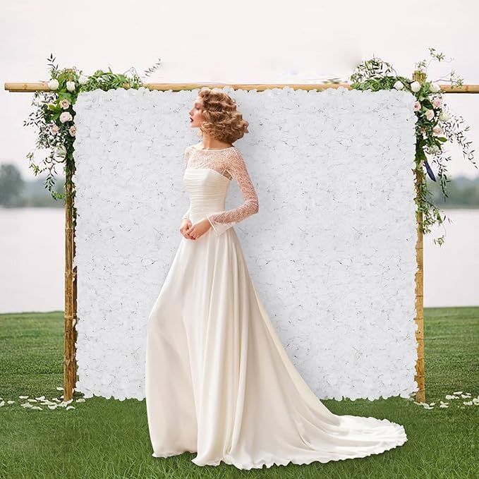 LOYALHEARTDY 20 PCS Artificial Flower Wall Panel 24" x 16" Faux Flowers Wall Decoration White Hydrangea Flower Panels Wall for Home Party Wedding Christmas Festival Photo Backgdrop Decor