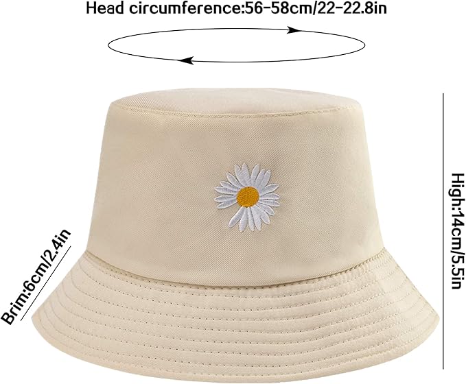 Flower Reversible Bucket Hat Cotton Summer Travel Beach Sun Hats Emboridery for Women Men