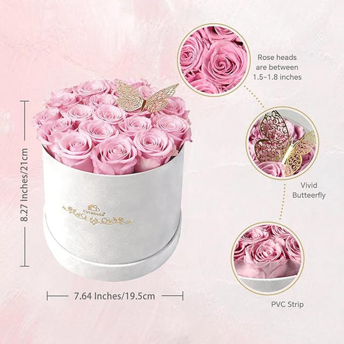 16 Pink Preserved Flowers in Round Gift Box, Forever Flowers Eternal Roses for Mother's Day, Birthday, Anniversary, Valentine's Day Gifts for Women Light Pink
