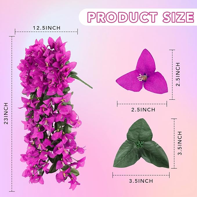 Artificial Bougainvillea Flowers for Outdoor Plant,12 pcs Faux Hanging Flowers Bougainvillea for Outside Decoration,Fake Silk UV Resistant Vines for Front Door Porch(Fuchsia)