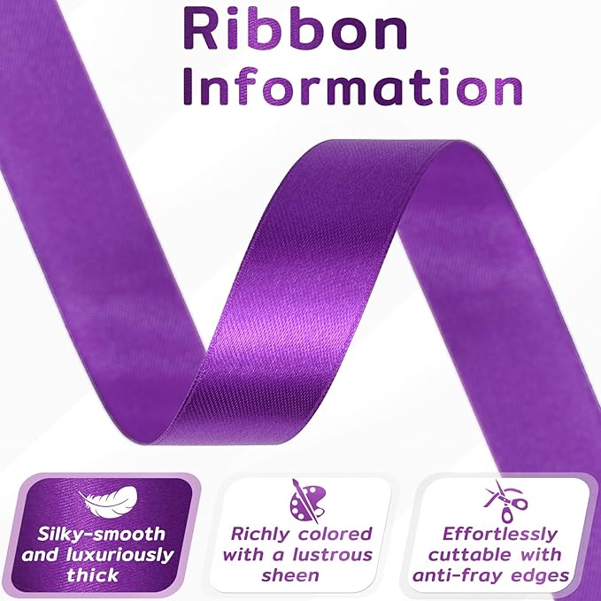 60 Yards Purple Satin Ribbon 7/8 Inch, Solid Dark Purple Polyester Fabric Ribbon for Gift Wrapping, Crafts, Flower Bouquet, Wedding, Baby Shower, Christmas, Halloween