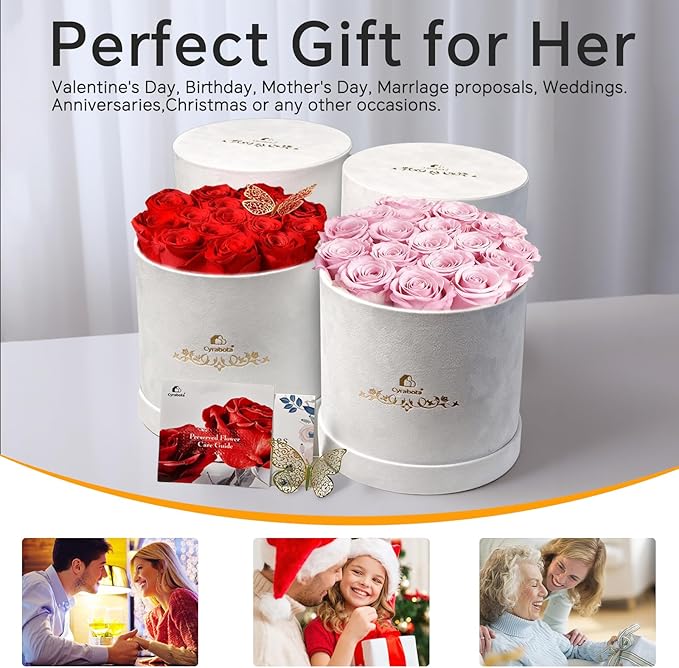 Forever Flowers in a Box, Preserved Roses Gifts for Women, Forever Flowers for Delivery, Flower Birthday Gifts Box for Her, Eternal Flowers Rose Gifts for Mom Hot Red