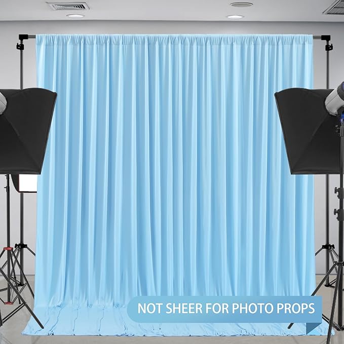Blue Backdrop Curtains 2 Panels - Wrinkle-Free Light Blue Curtains Polyester Photography Drapes Photo Background for Baby Shower Birthday Party Decorations- 8 X10FT (Blue)
