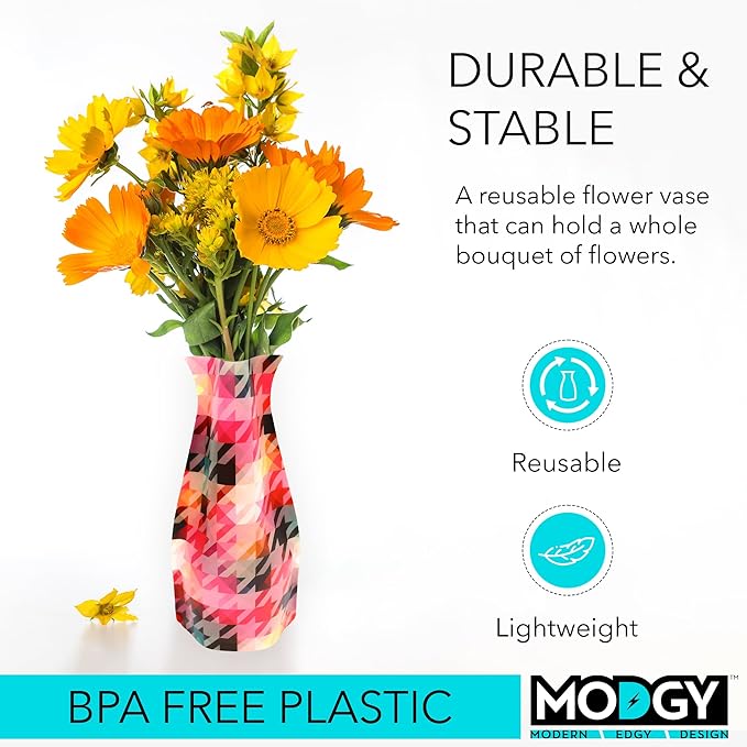 MODGY Expandable Flower Vase Plastic Decorative Modern Vases for Flowers Centerpieces Dining Table Decor Living Room Bathroom Wedding Office, Bassett