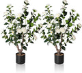 Artificial Camellia Tree,2Pack 3FT Faux White Camellia Plants in Pots,Lifelike Artificial Flower Trees for Indoor Outdoor Home Decor,Realistic Blooming Faux Plants for Bedroom Porch Patio Office