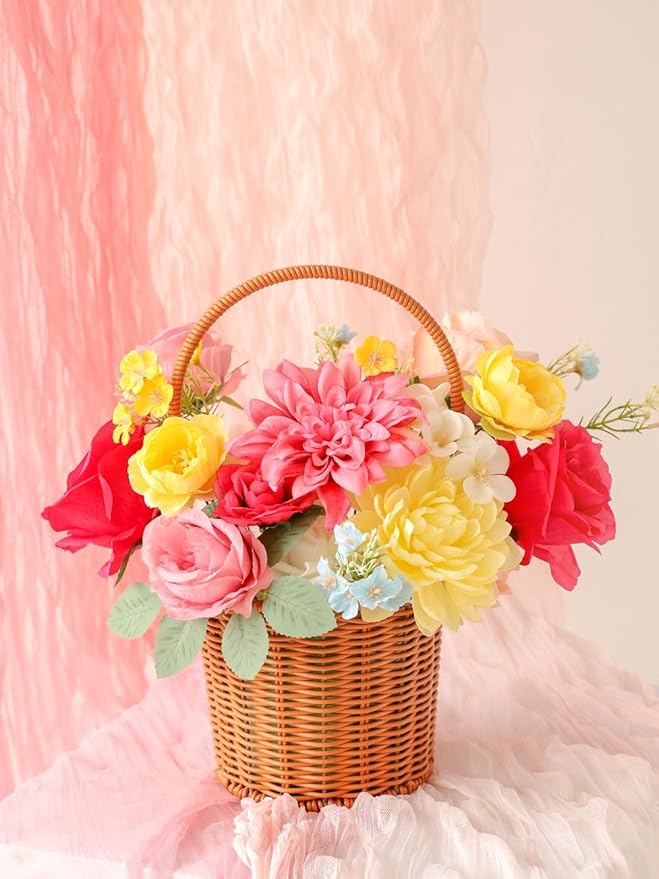 Artificial Flower Box Set Pink & Yellow Silk Flowers Rose Faux Flowers for DIY Bouquets Centerpieces Arrangements Table Decor Baby Shower Party Home Decor (Pink & Yellow)