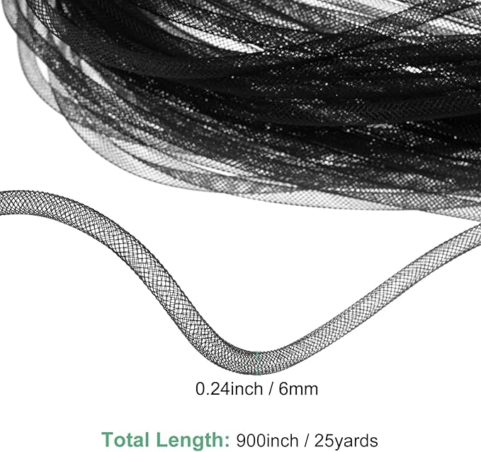 Mesh Tube Ribbon 25 Yards, 6mm Elastic Fabric Ribbons Mesh Tubing for Crafts/Gift Wrapping/Flower Bouquets/Wedding/Birthday/Holiday/Wreaths Christmas/Decoration[Black]